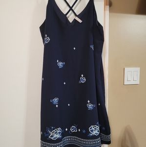 Navy dress with thin criss-cross straps